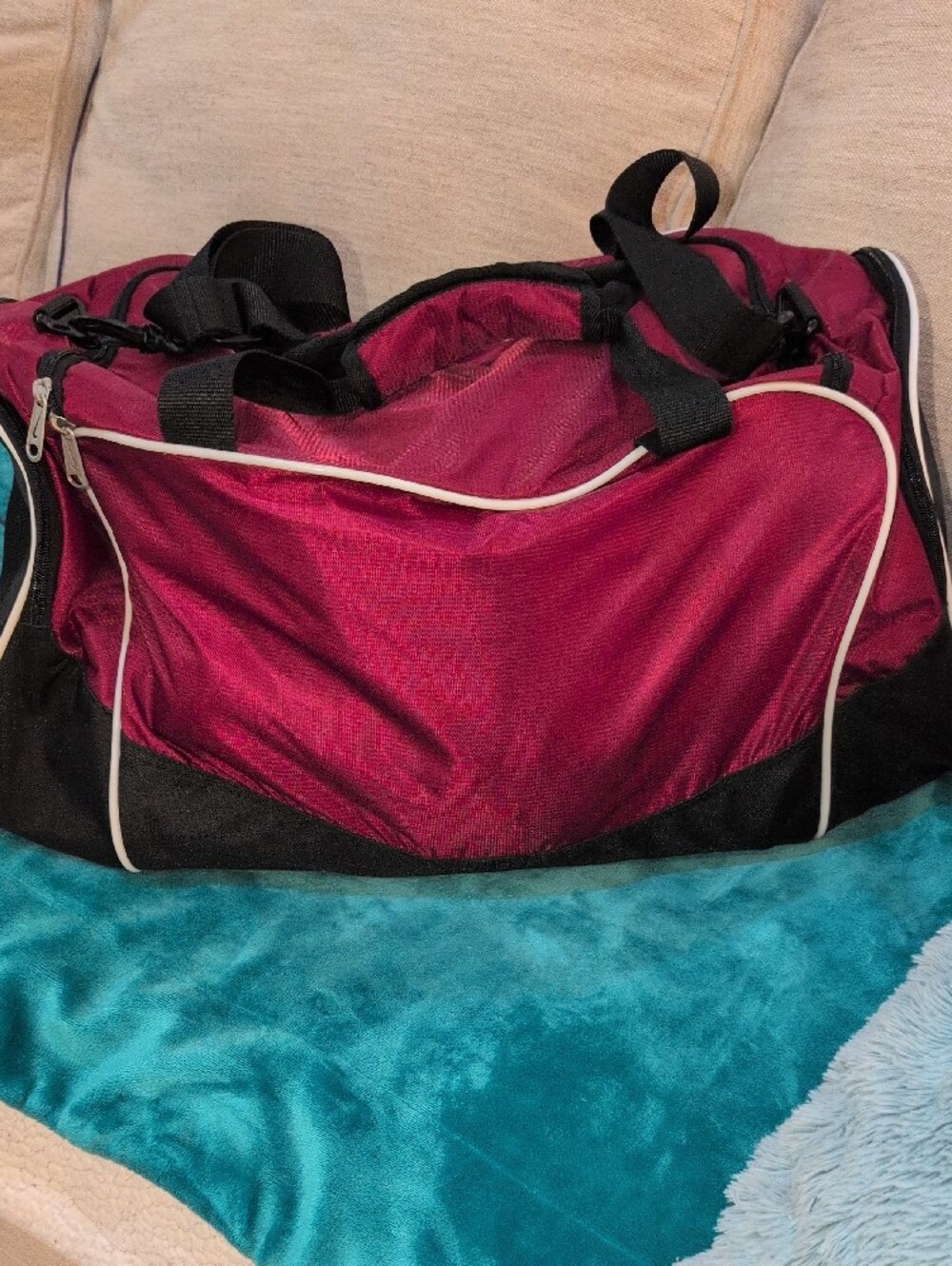 Nike Maroon and Black Duffel with White Swoosh Removable Crossbody Strap - Picture 5 of 13